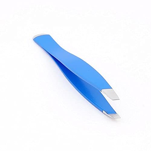 Alis Professional Stainless Steel Slant Tip Tweezers - Precision Hair Plucker, Eyebrow, Upper Lip & Eyelash Extensions Tool - Light Blue | Perfect for Salon, Home Grooming & Makeup Application