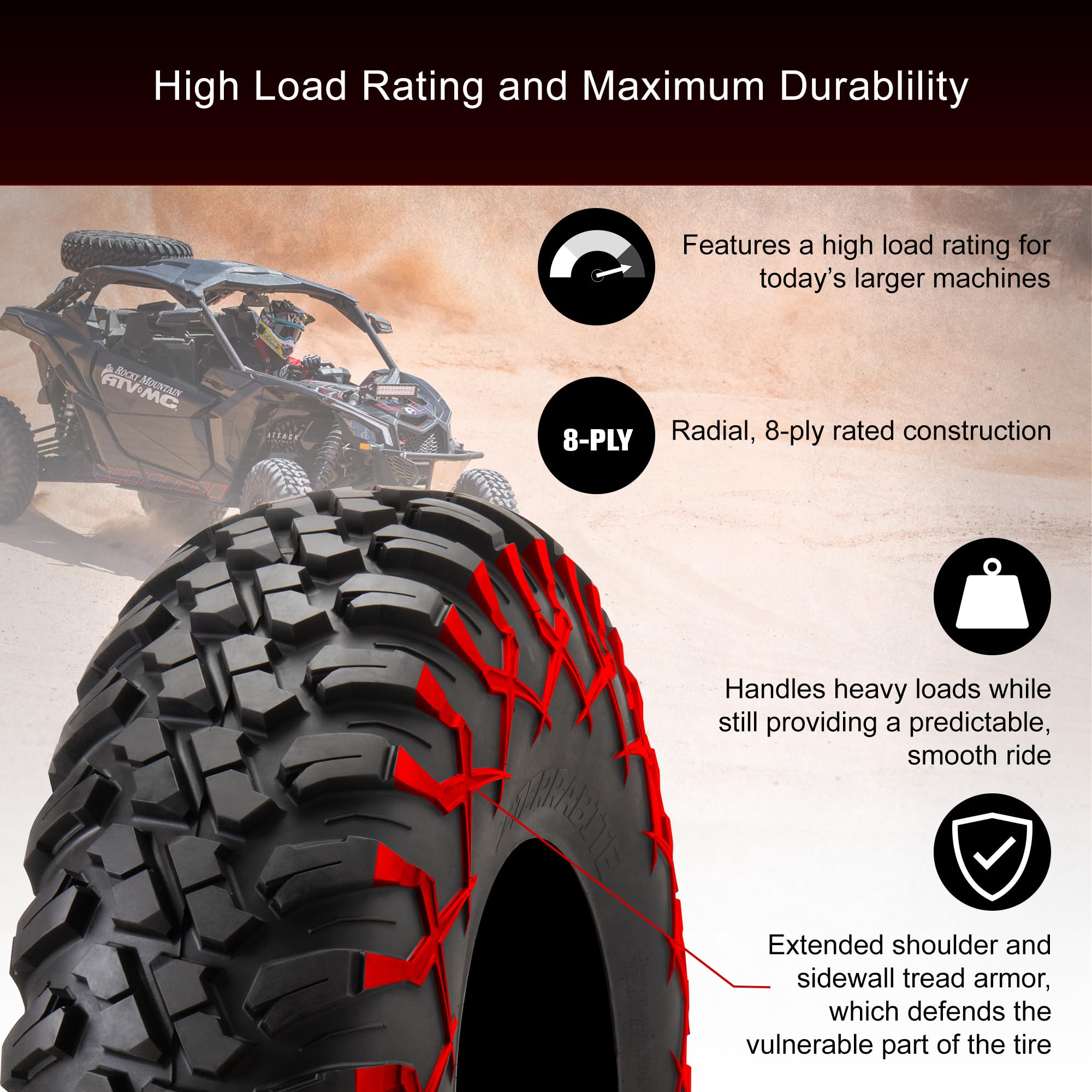 Tusk Terrabite Radial Tire 25x10-12 for ATV/UTV - Medium/Hard Terrain Off-Road Performance | Ideal for Trail Riding, Mudding & Rocky Adventures