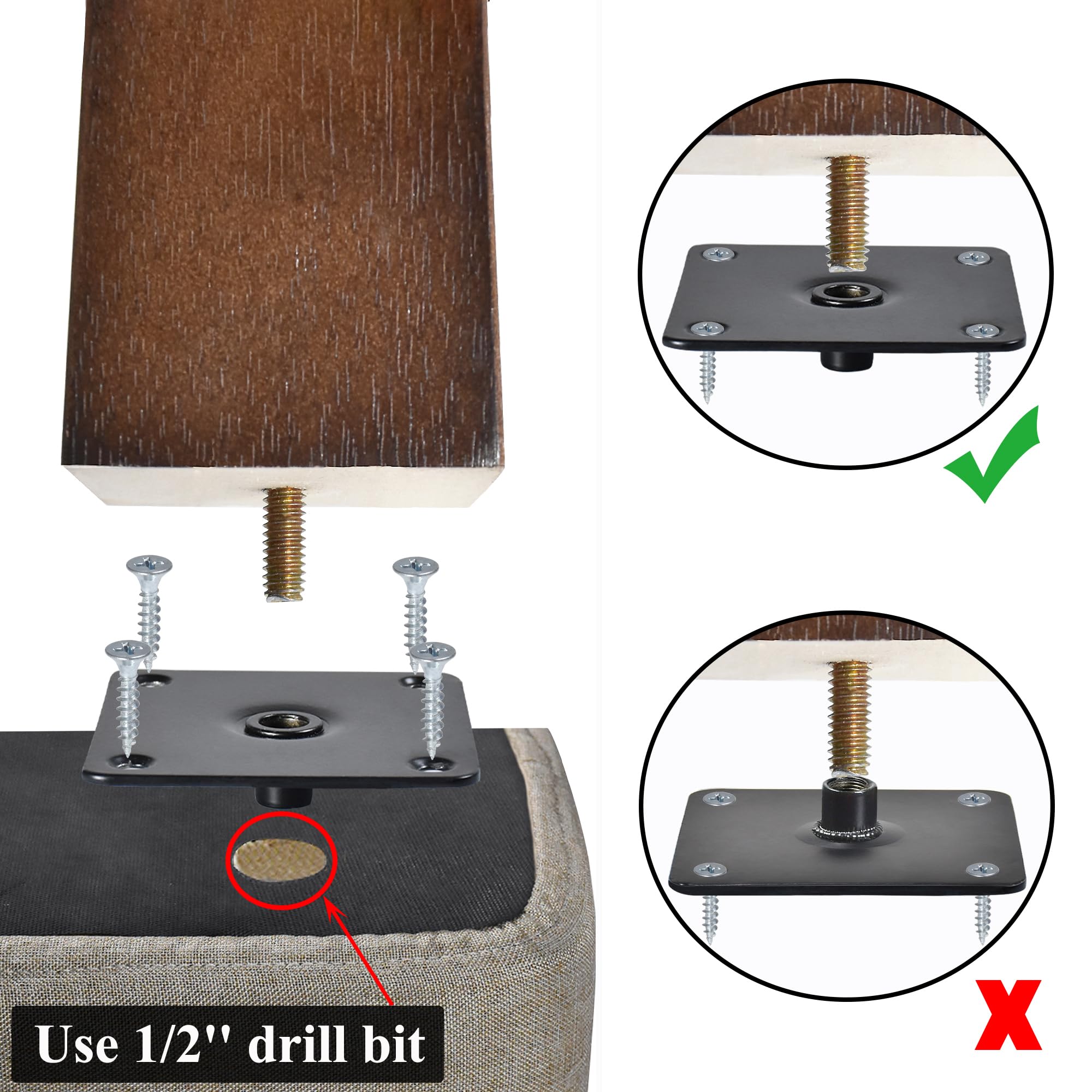 AORYVIC 8 Inch Square Wood Furniture Legs Set of 4 - Brown Replacement Sofa Legs for MCM Ottoman, Armchair, Recliner, Coffee Table & Dresser - Perfect for Mid-Century Modern Home Decor & DIY Furniture Upgrades
