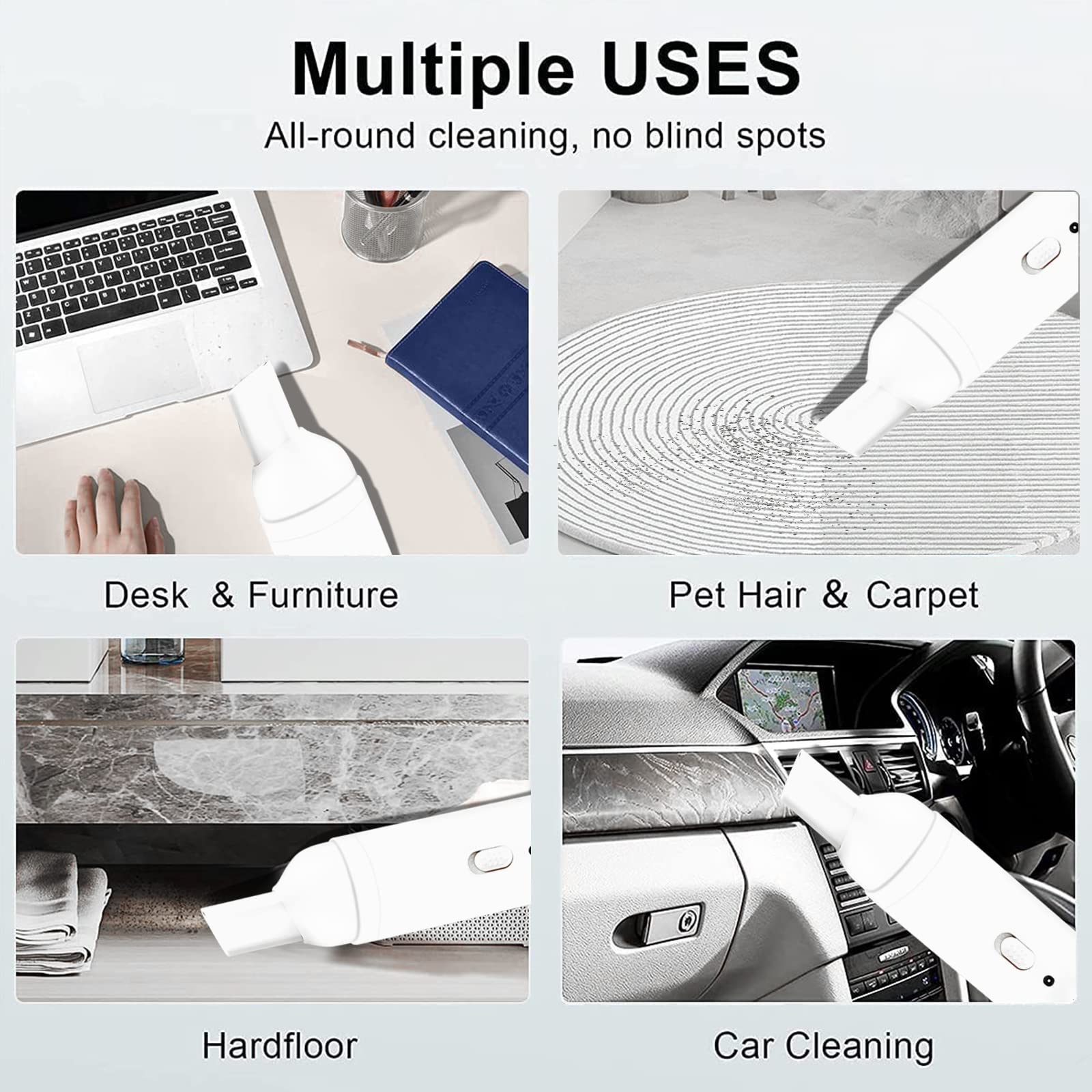 Mini Portable Cordless Car Vacuum Cleaner - Handheld USB Rechargeable for Quick Cleaning Pet Hair, Dust in Home, Office & Car (White) | Perfect for Car Seats, Upholstery & Small Spaces