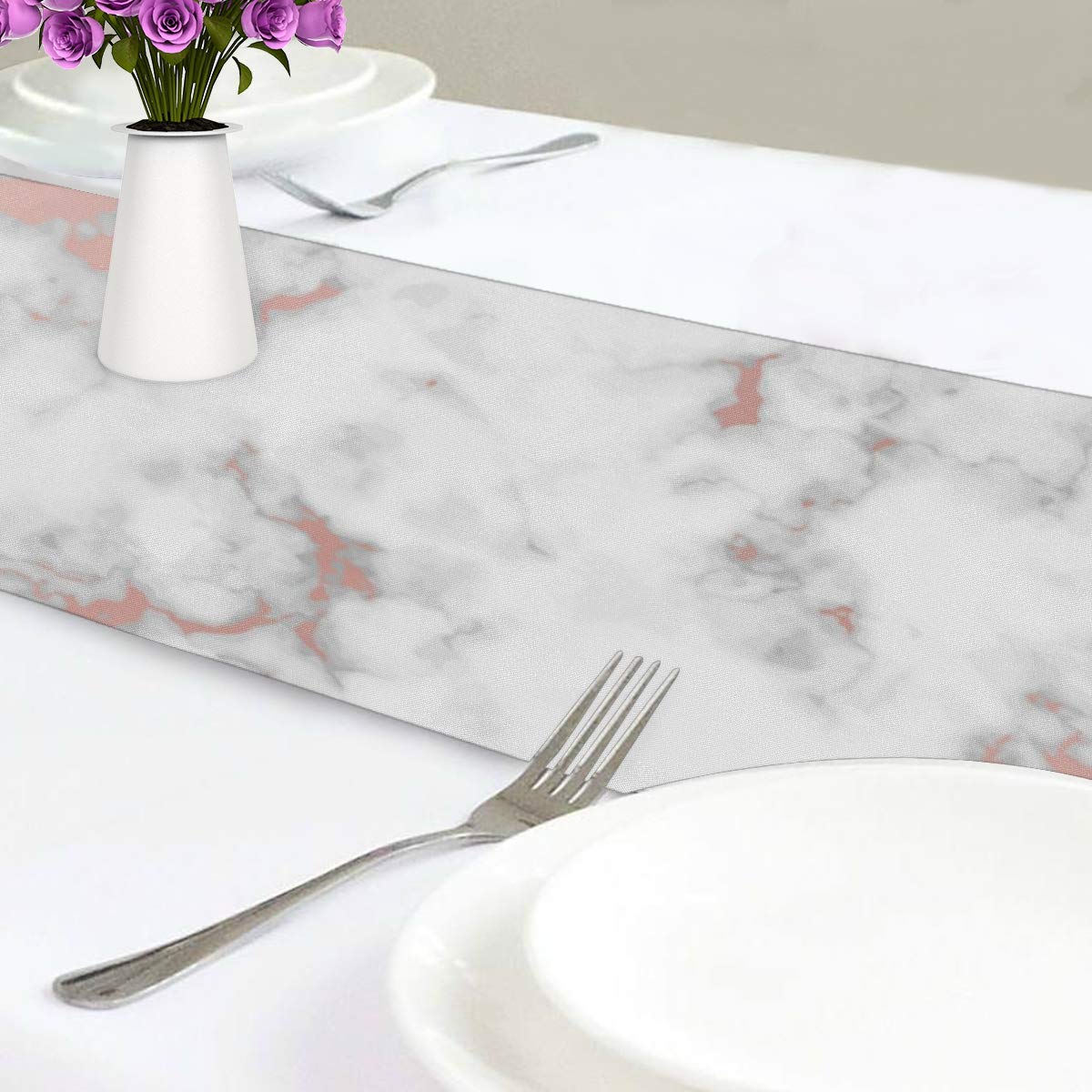 MOYYO 13x70 Inch Marble & Rose Gold Table Runner - Elegant Polyester Tablecloth for Wedding, Birthday, Engagement Party Decor - Perfect for Dining Tables, Coffee Tables, and Home Decoration