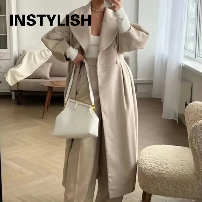 Women's Lantern Sleeve Overcoat - Elegant Long Trench Coat with Flared Sleeves for Fall & Winter | Perfect for Office, Date Night & Special Occasions