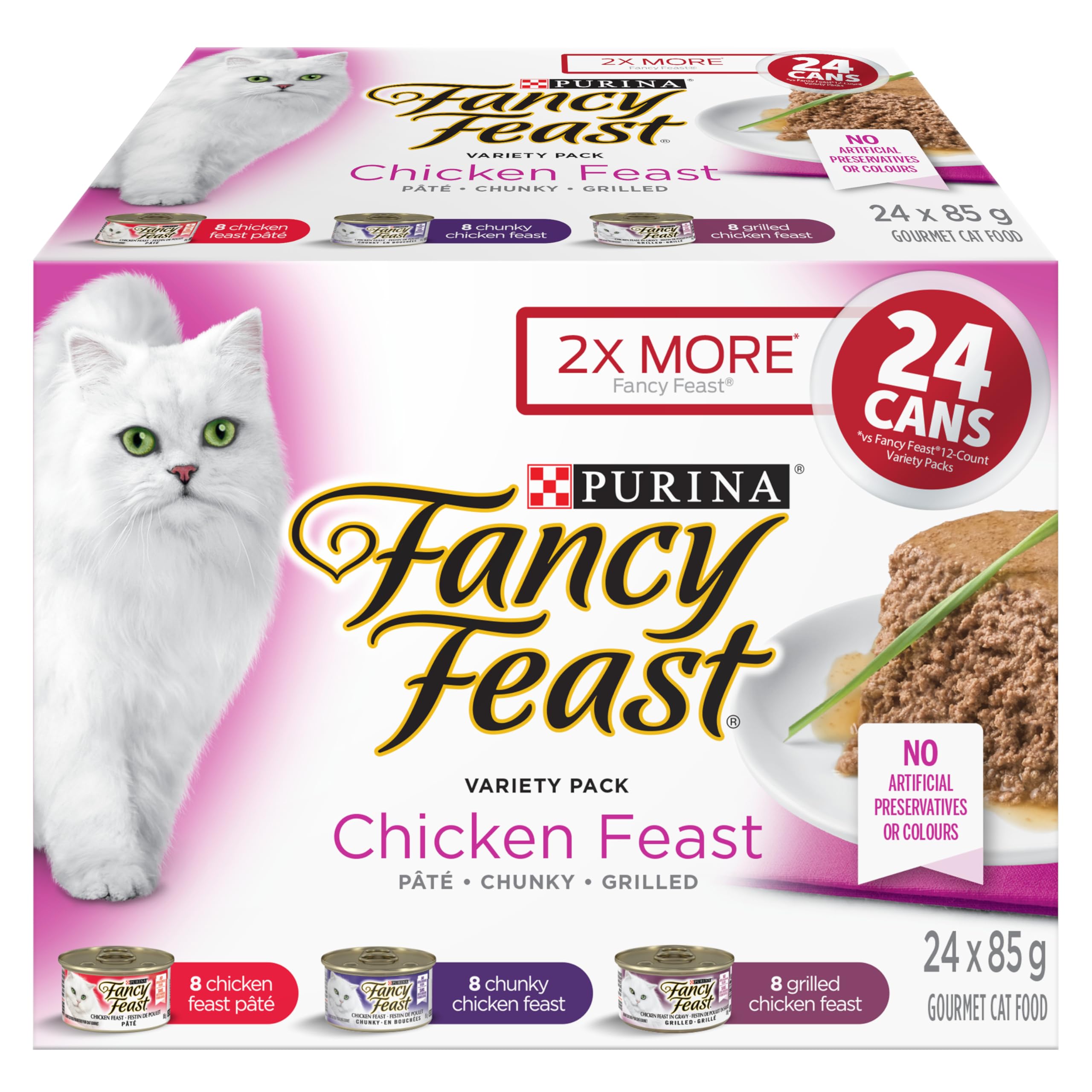 Fancy Feast Wet Cat Food Variety Pack - Chicken, Turkey & Beef Flavors, 85g (24 Cans) | Gourmet Meals for Adult Cats | Perfect for Daily Feeding & Special Treats