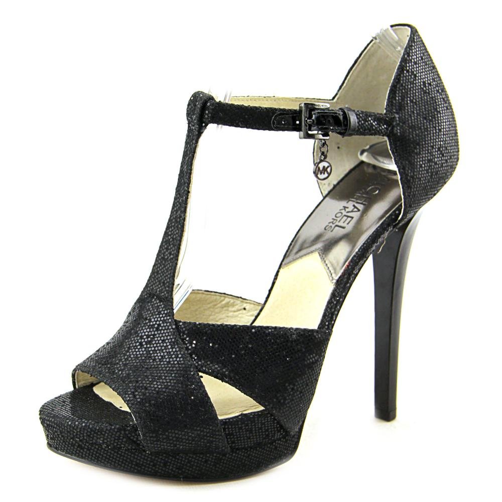 Michael Kors Diana T-Strap Platform Sandals - Black Glitter Heels for Women | Perfect for Parties, Weddings & Summer Outfits