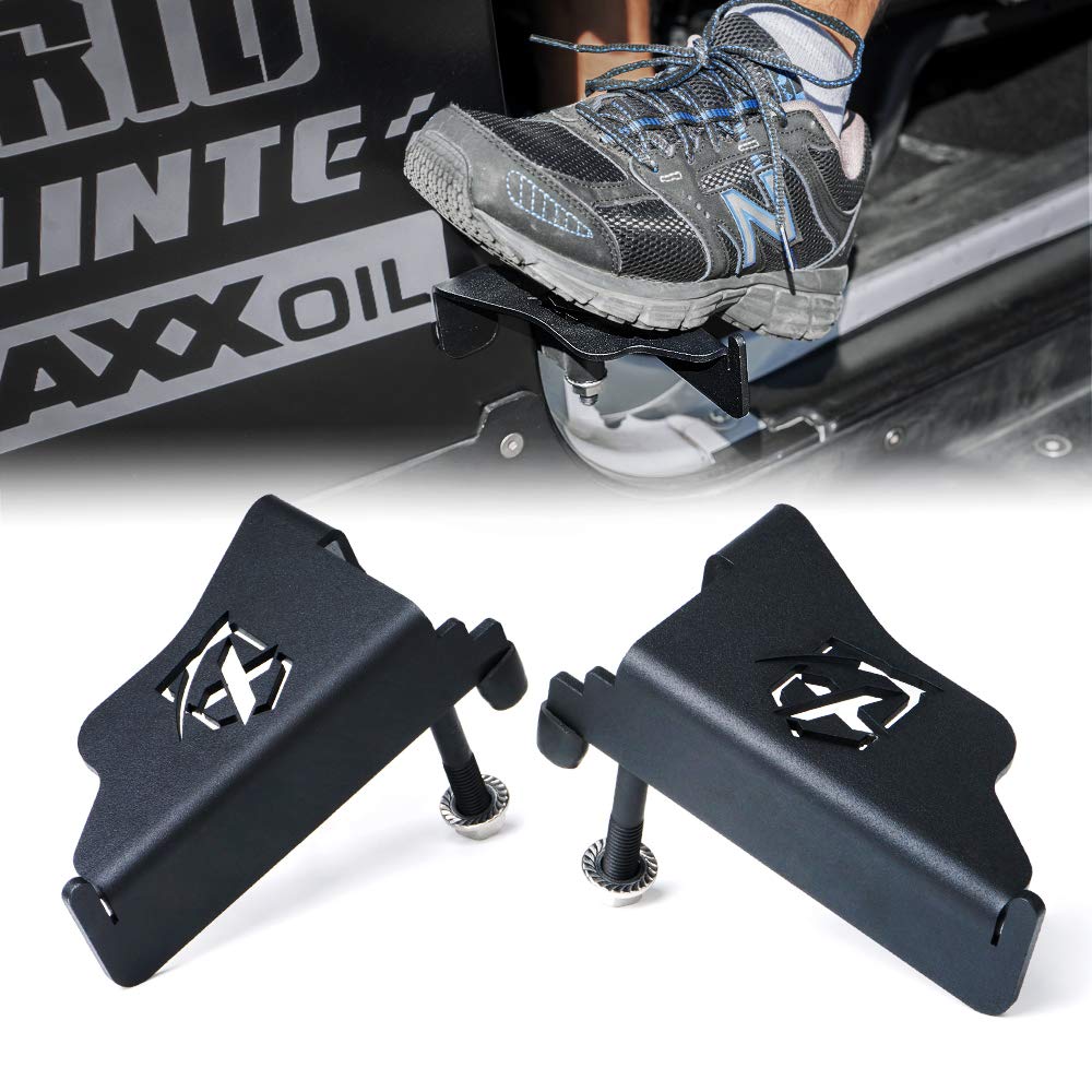Xprite Heavy Duty Steel Front Door Foot Pegs for 2007-2018 Jeep Wrangler JK & JKU - Off-Road Side Step Pedal Rest with Badge (1 Pair) - Perfect for Rock Crawling & Adventure Off-Roading