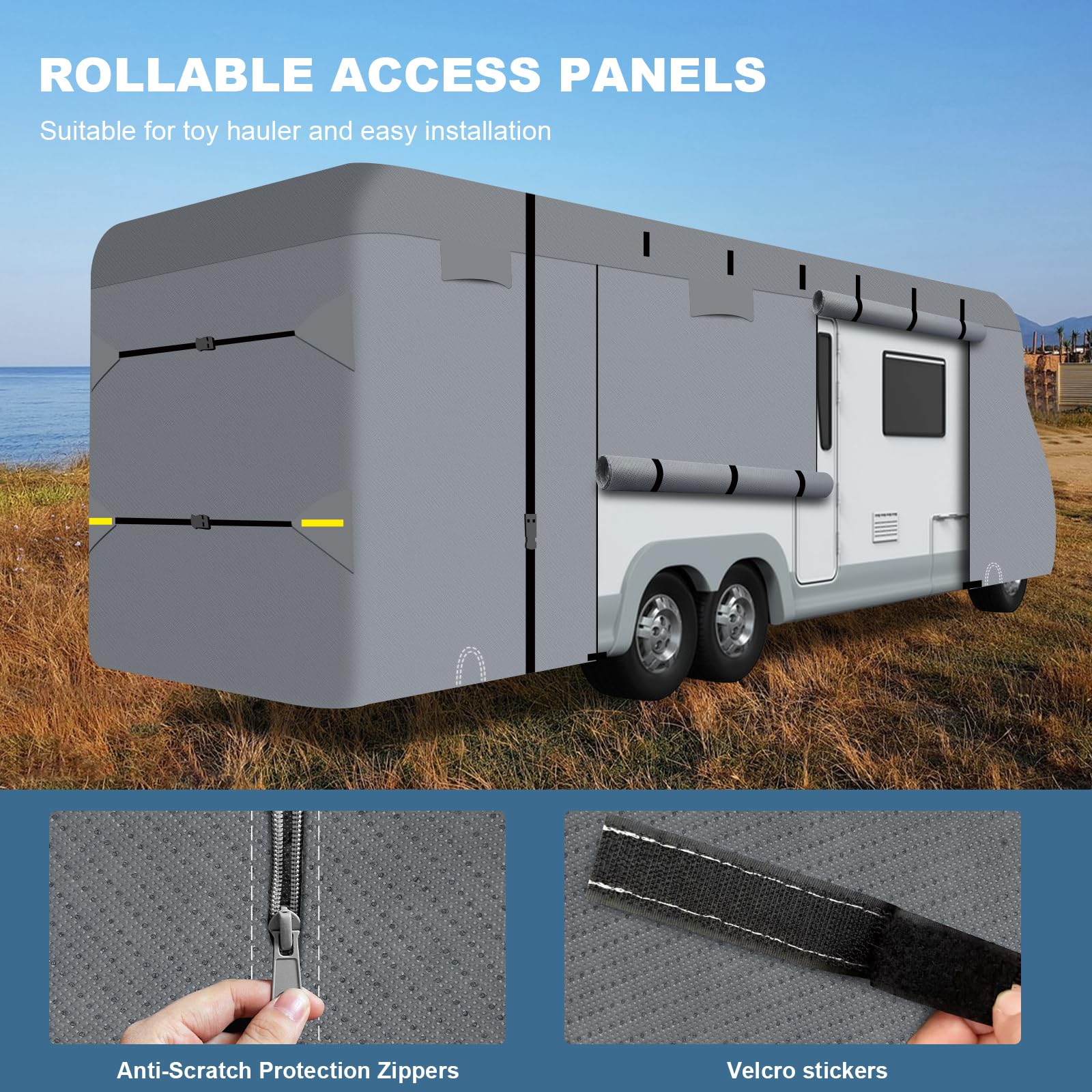 Heavy Duty Class C RV Cover - 7-Layer Waterproof, Anti-UV, Windproof Protection for 32-35ft Motorhomes | Includes 2 Extra Straps & Repair Patches | Perfect for Winter Storage & Outdoor Camping Protection