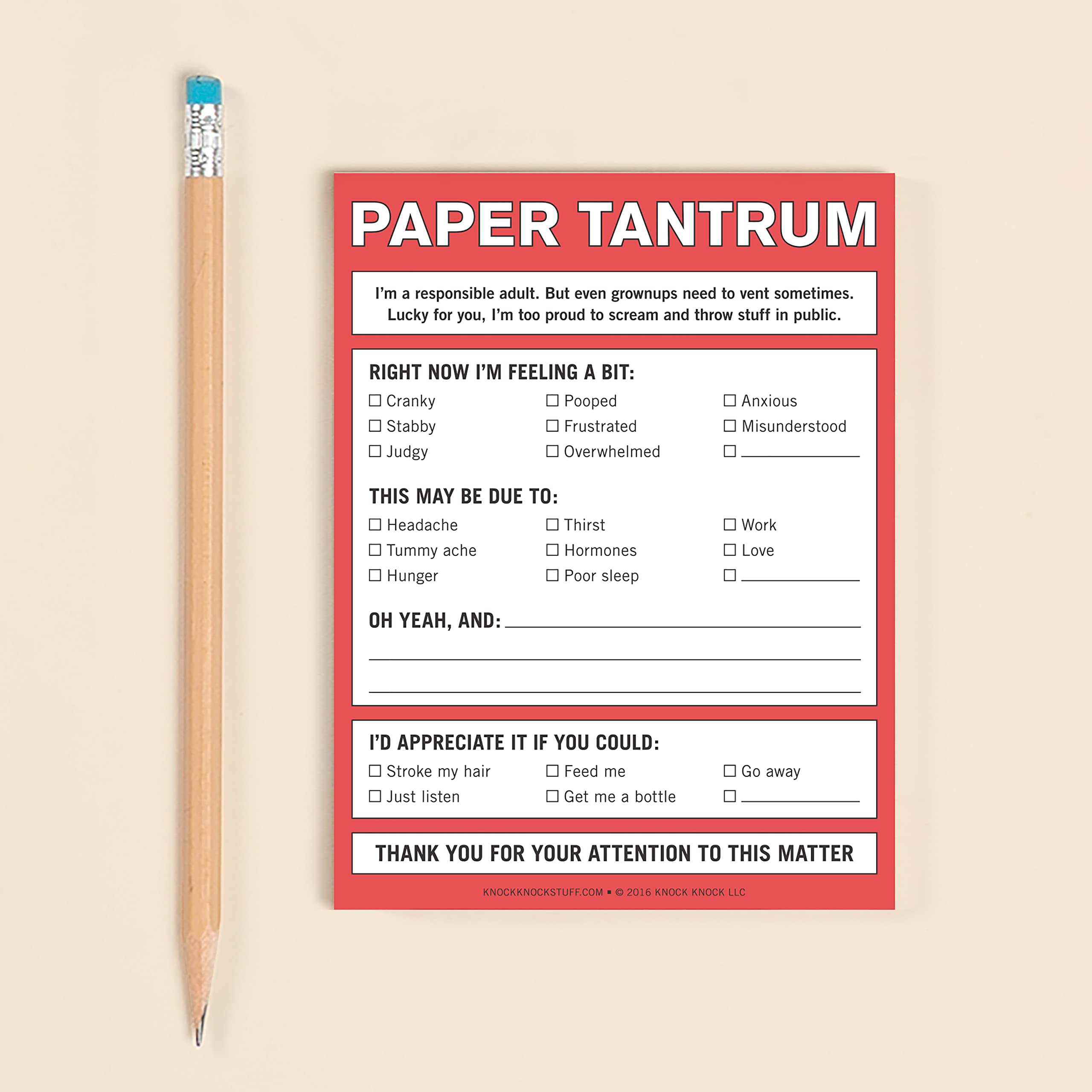 Knock Knock Paper Tantrum Nifty Note - Funny Office Desk Notepad for Coworkers | Creative Memo Pad for Work Jokes & Office Pranks | Perfect Gift for Colleagues & Whiteboard Notes