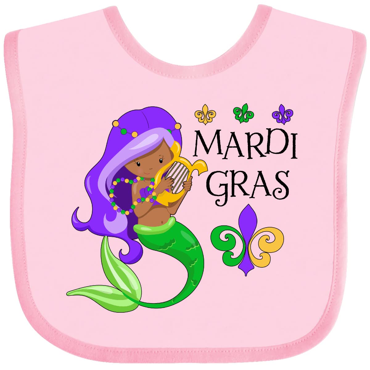 Inktastic Mardi Gras Mermaid with Harp and Beads Baby Bib - Adorable Newborn Feeding Bib for Festive Celebrations & Photo Shoots
