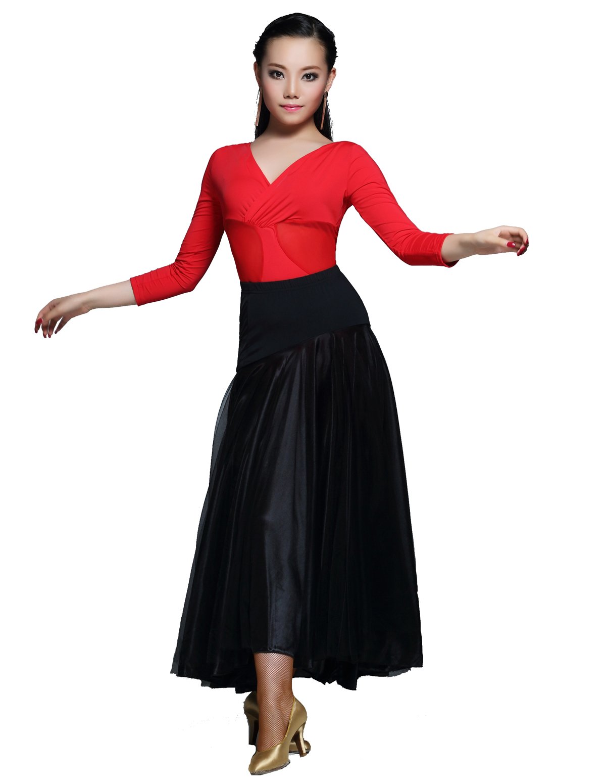 StarDance SM207 Women's Full Length Ballroom Smooth Showcase Dance Skirt - Elegant Performance & Competition Skirt for Latin, Waltz, and Social Dancing
