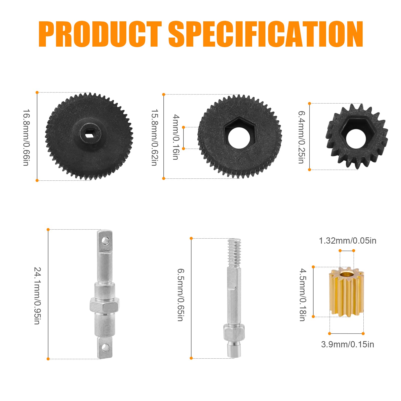 Metal Gearbox Gear Set with Shaft & Motor Gear for Axial SCX24 1/24 RC Crawler Car - Upgrade Parts AXI00001 AXI00002 AXI00005 AXI00006 | Durable RC Transmission Gears for Off-Road Crawling & Trail Performance