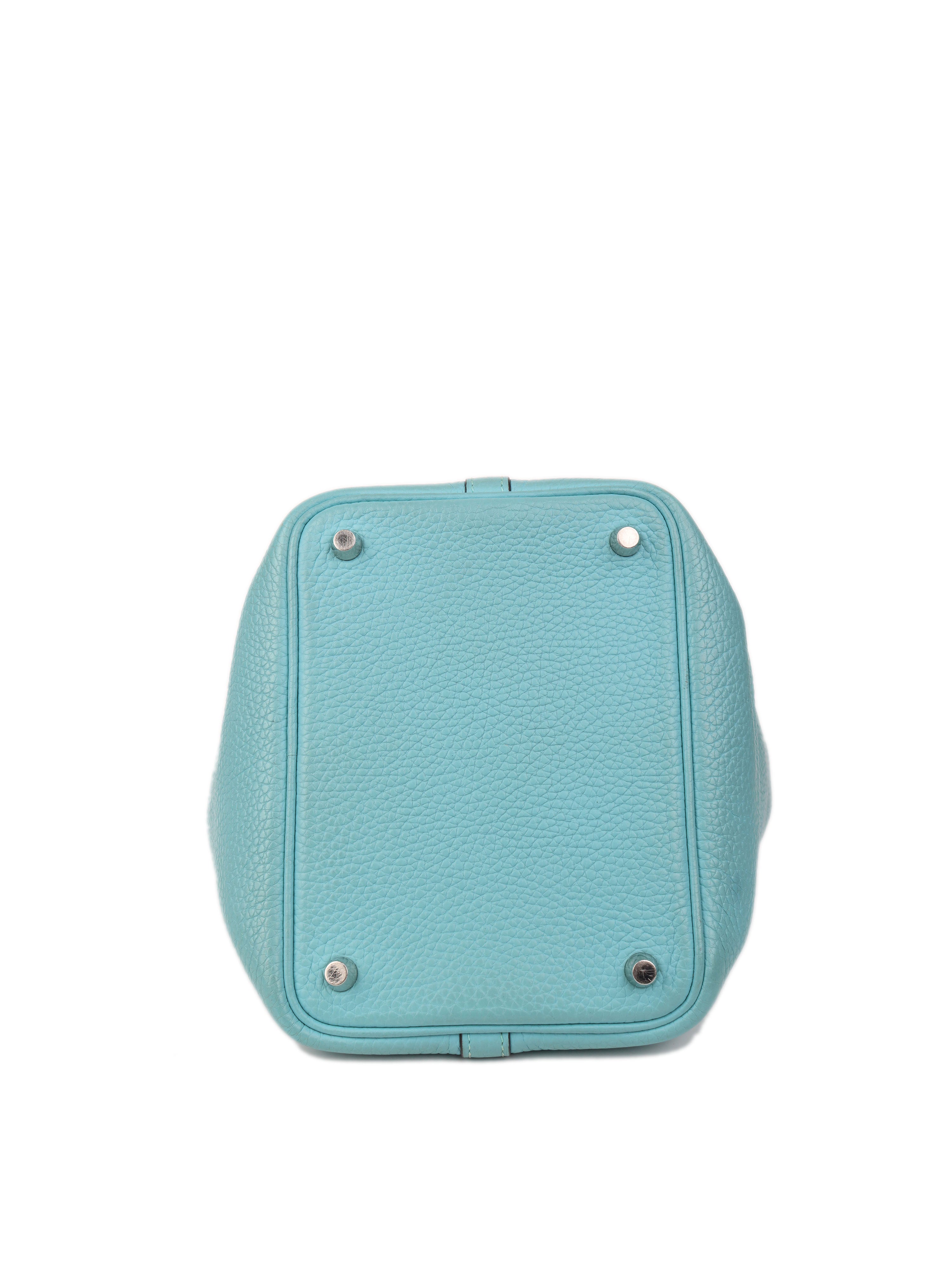 Authentic Hermes Picotin Lock 18 Bag - 3P Bleu Atoll with X Stamp & Palladium Hardware | Luxury Crossbody Tote for Women | Perfect for Everyday Use, Shopping & Travel