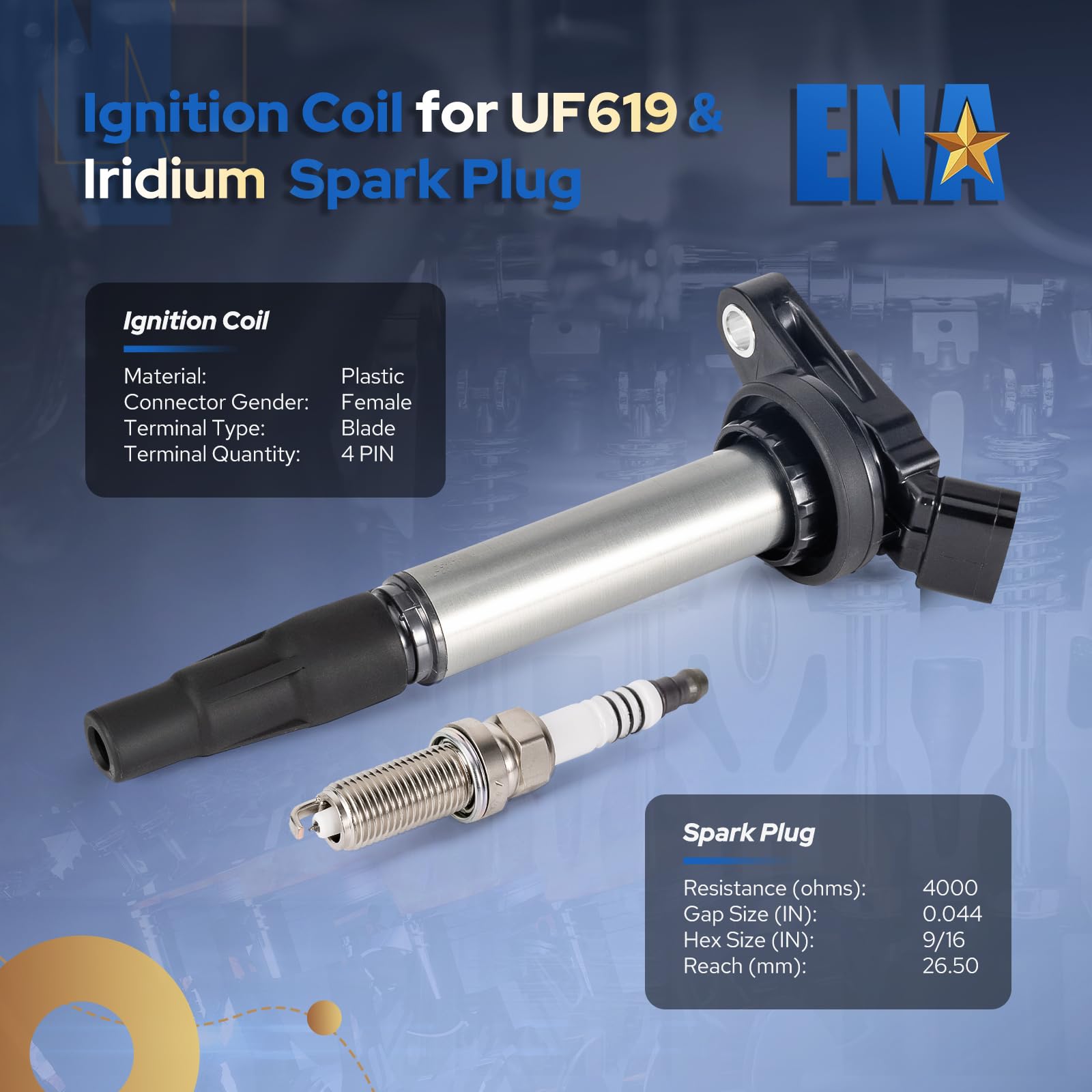 ENA 4-Piece Ignition Coil Set with Iridium Spark Plugs UF596 - Compatible with Toyota Corolla/Matrix/Prius (2009-2015, 2017), Lexus, Scion IM/XD, Pontiac Vibe 1.8L L4 - Replaces UF619 & 9091902258 - Perfect for Engine Tune-Ups & Performance Upgrades