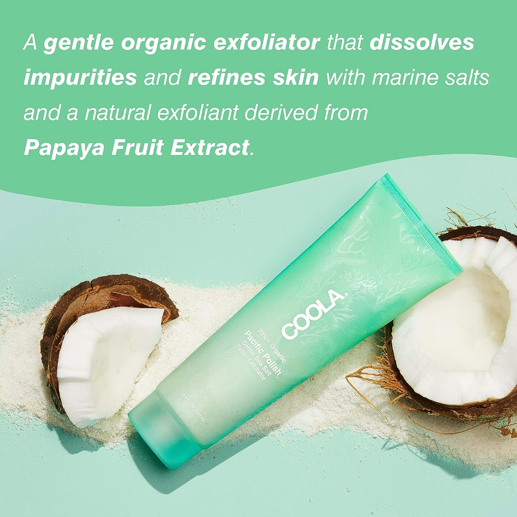 COOLA Organic Pacific Polish Gentle Sea Salt Facial Exfoliator - Natural Skincare for Smooth & Glowing Skin | Perfect for Daily Exfoliation & Pre-Makeup Prep