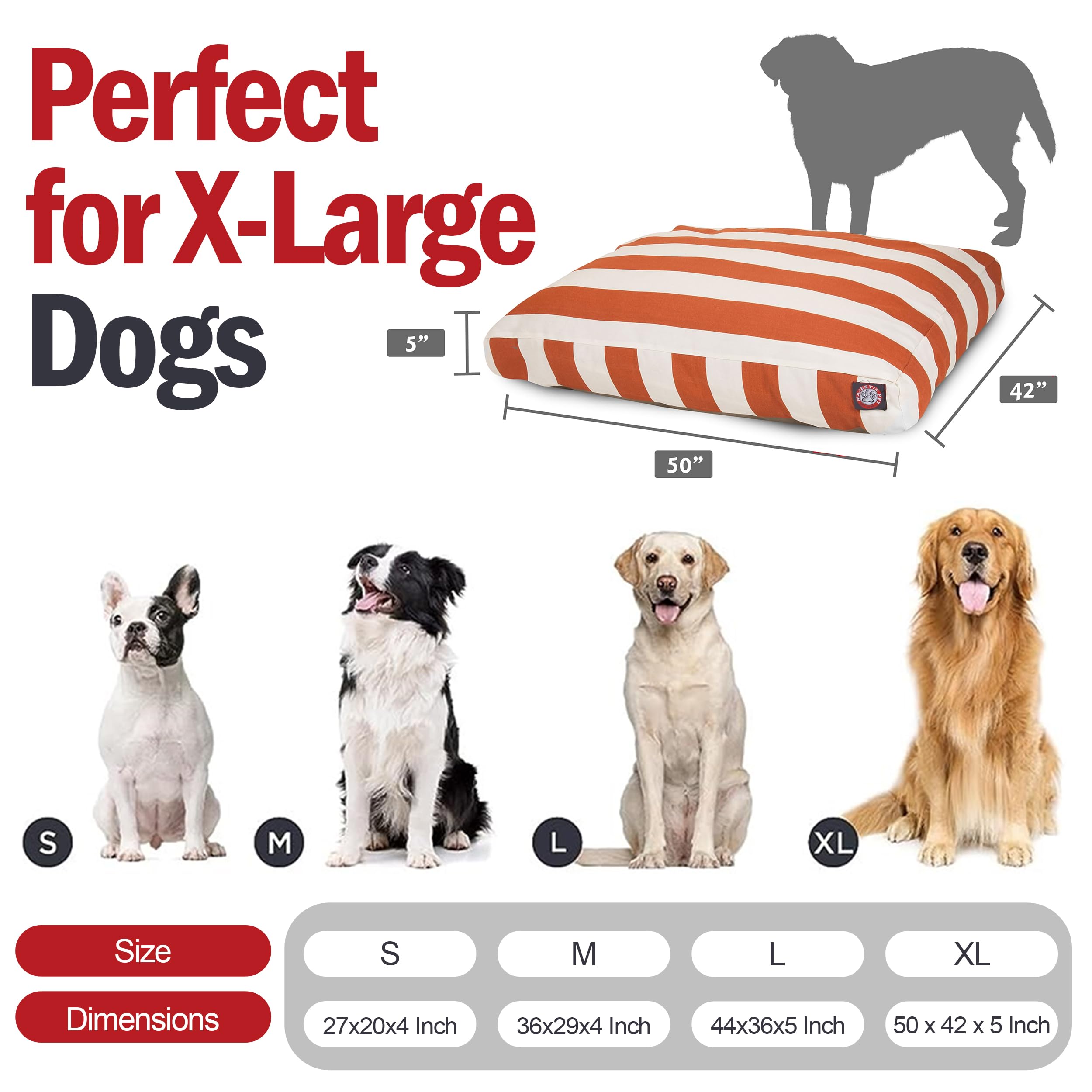 Majestic Pet Large Washable Rectangle Dog Bed – Non-Slip Comfortable Crate Bed with Removable Cover for X-Large Breeds (50x42x5 Inches, Burnt Orange) – Perfect for Kennels, Living Rooms & Bedrooms