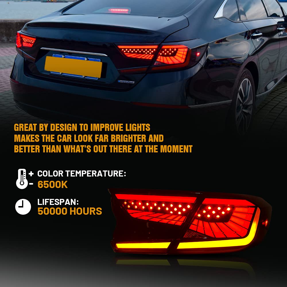 Smoke Starry Sky LED Sequential Tail Lights for Honda Accord 2018-2022 | 10th Gen LX/Sport/EX/EX-L/Touring & Hybrid Models | Custom Animation Rear Lights Replacement | Perfect for Night Driving & Car Customization
