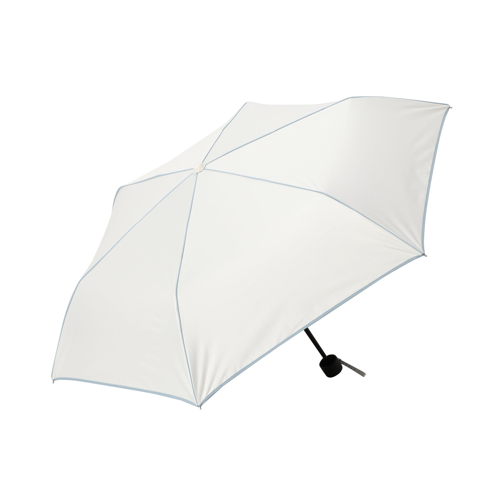 47cm White Blackout Piping Folding Umbrella - Compact Travel Umbrella for Rain & Sun Protection - Perfect for Commuting, Outdoor Events & Beach Trips