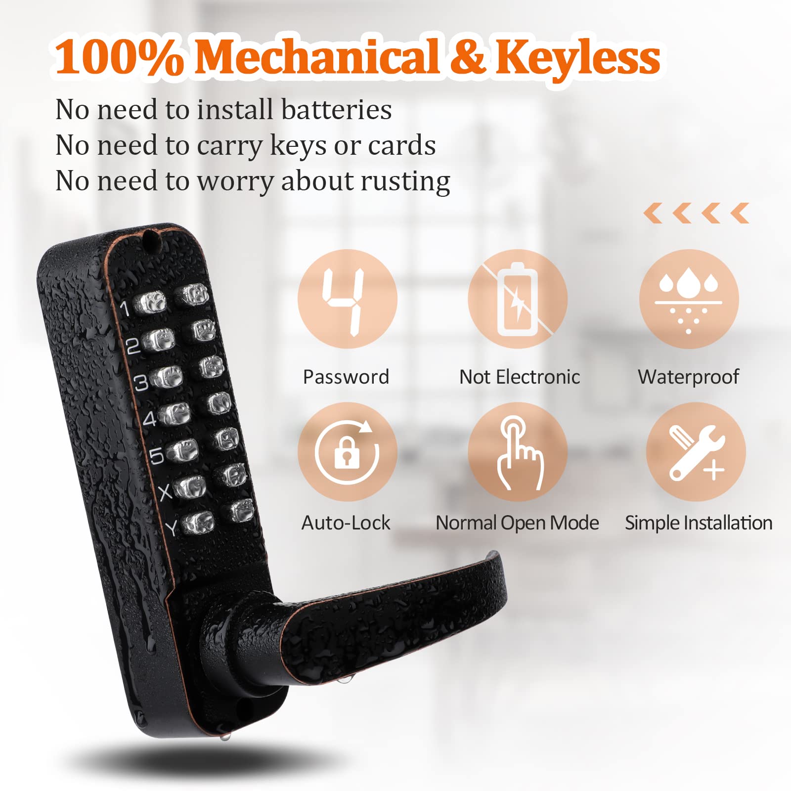 CODACE Keyless Entry Digital Combination Lock with Keypad - Black Electronic Front Door Lock Set for Outdoor Fence, Gate & Home Security (Passage Not Deadbolt) - Perfect for Homes, Apartments, Storage Units & Backyard Gates