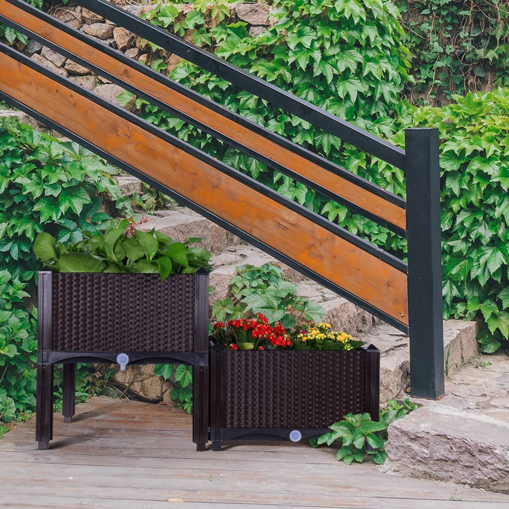 Stackable Modular Raised Planter Kit - 4-Piece Brown Garden Bed for Flowers, Vegetables & Herbs - Perfect for Patio, Balcony & Small Spaces