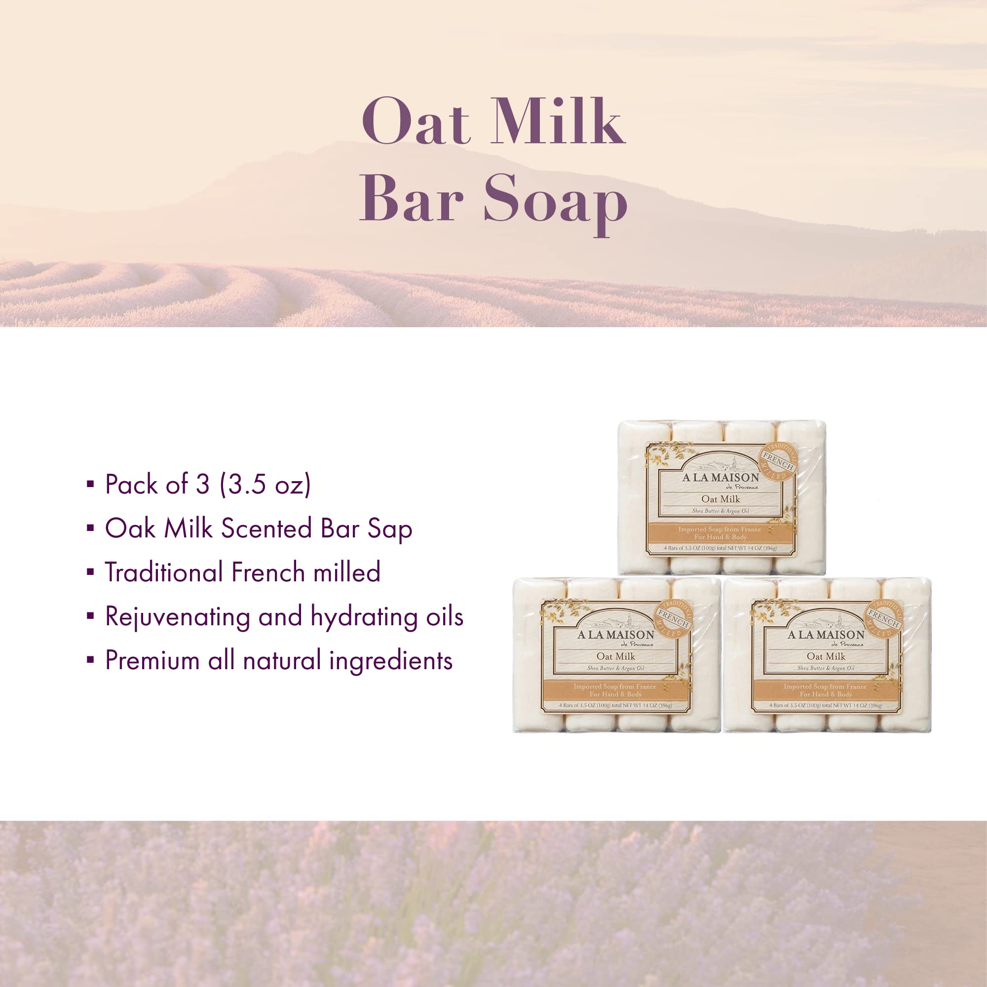 A LA MAISON Oat Milk Bar Soap - Triple French Milled Natural Moisturizing Hand Soap Bar (12 Bars, 3.5 oz Each) - Gentle Cleansing for Dry Skin, Perfect for Bath, Shower & Gift Giving