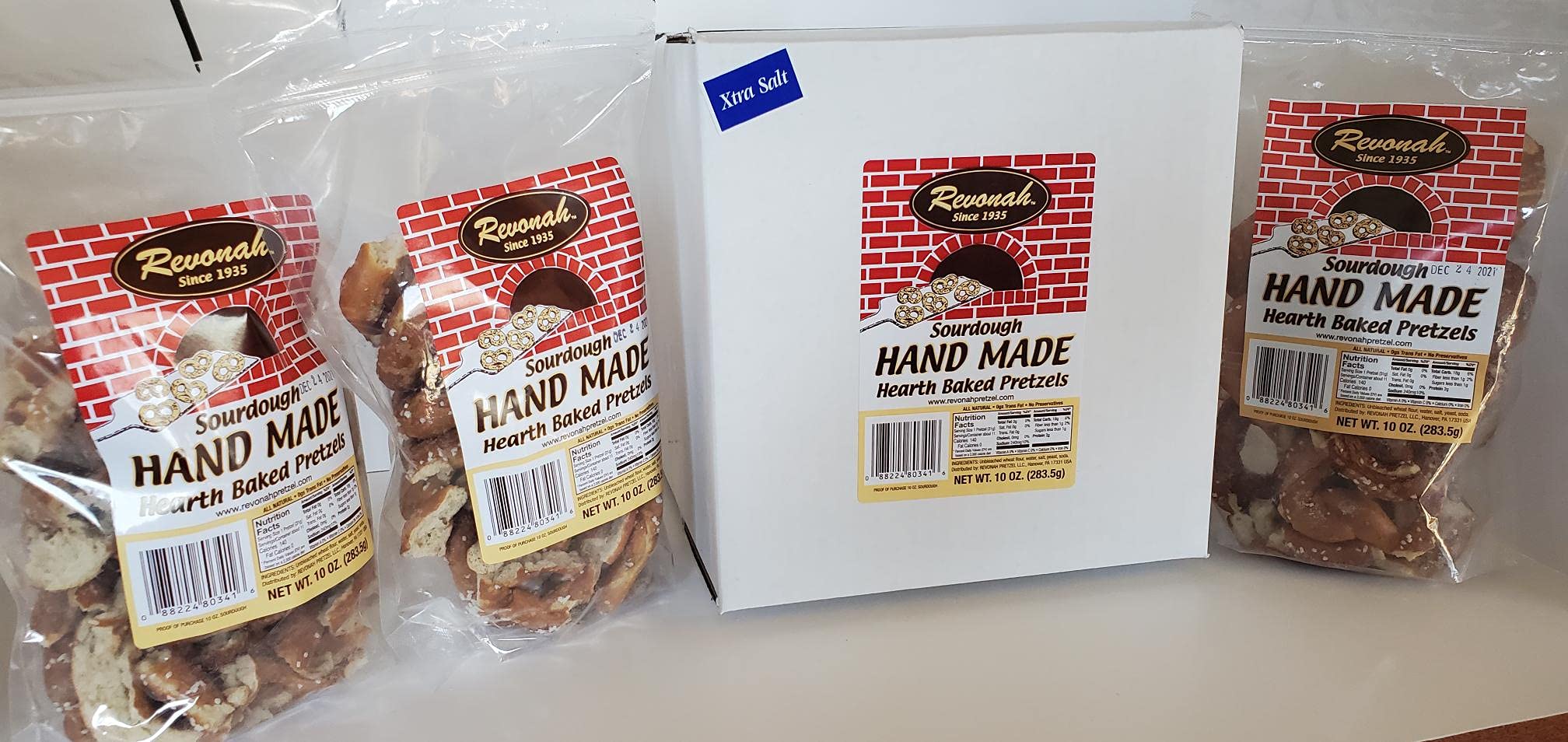 Revonah Handmade Brick Oven Baked Pretzels - Fresh Artisan Soft Pretzels with Extra Salt - No Preservatives, Daily Made to Order - 3 Pack (8 oz Bags) - Perfect for Snacking, Parties & Gift Giving