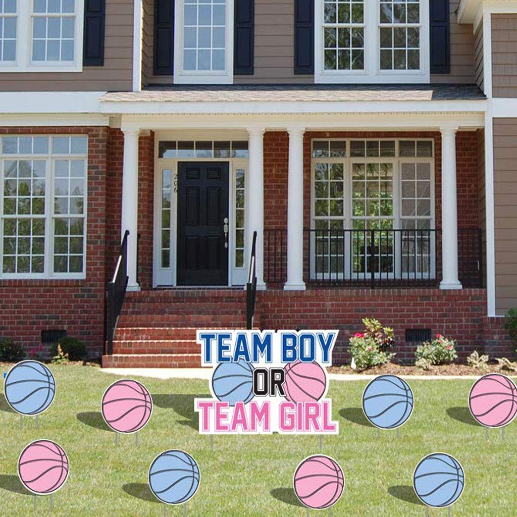 VictoryStore Gender Reveal Basketball Decorations - 9pc Team Boy or Team Girl Yard Signs with Stakes for Baby Shower & Gender Reveal Party Decor