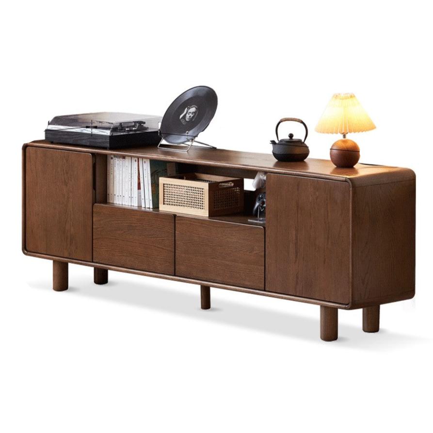 Solid Oak Wood TV Stand with Storage - Modern Entertainment Center for Living Room, Bedroom & Home Theater