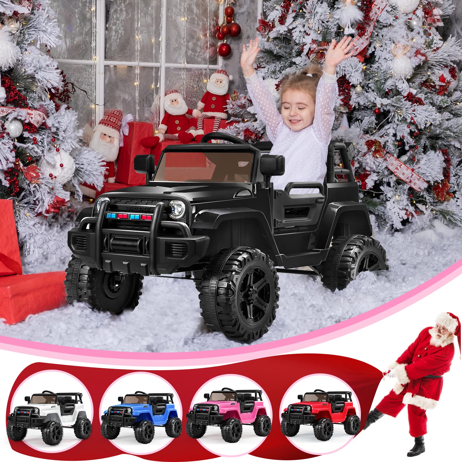 JOYMOR 12V Battery Powered Ride On Truck with Remote Control - 4 Wheels Kids Car with LED Headlights, Horn Button, MP3 Player & USB Port - Forward/Backward Function - Perfect Gift for Boys & Girls (Black) - Ideal for Indoor Play, Outdoor Driveways & Birthday Parties