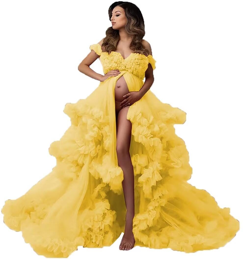 Elegant Wchecalino Tulle Maternity Dress - Long Puffy Bridal Robe & Lingerie Gown for Wedding, Baby Shower & Photoshoots - Perfect for Maternity Photos, Bridal Showers & Special Occasions