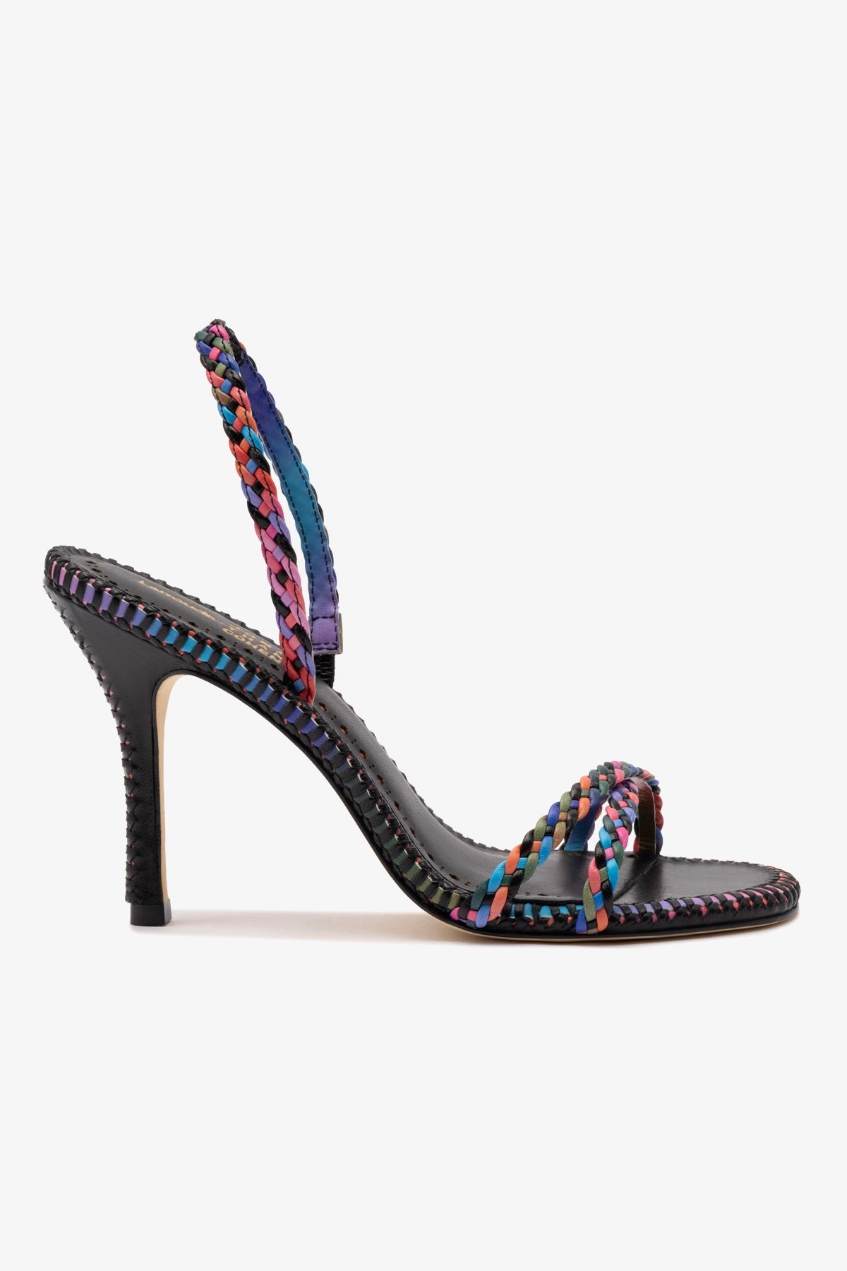 Larroudé x Jonathan Cohen Annie Sandal - Black & Rainbow Leather Women's Fashion Sandals for Summer Outfits & Beach Vacations