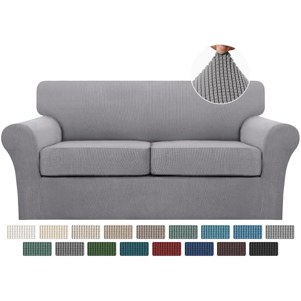 Washable 3-Piece Sofa Slipcover for 2-Cushion Couch - Soft Thick Fabric Pet-Friendly Furniture Protector with Individual Cushion Covers (Dove Color) - Perfect for Living Room, Pet Owners & Home Decor