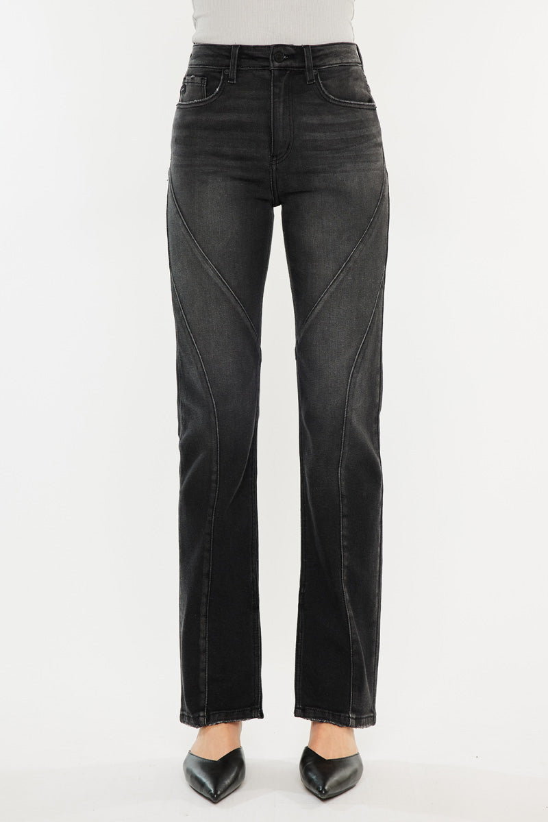 Berry High Rise Slit Straight Leg Jeans for Women - Stretchy Denim Pants with Side Slits, Comfortable & Trendy - Perfect for Casual Outfits, Date Nights & Street Style