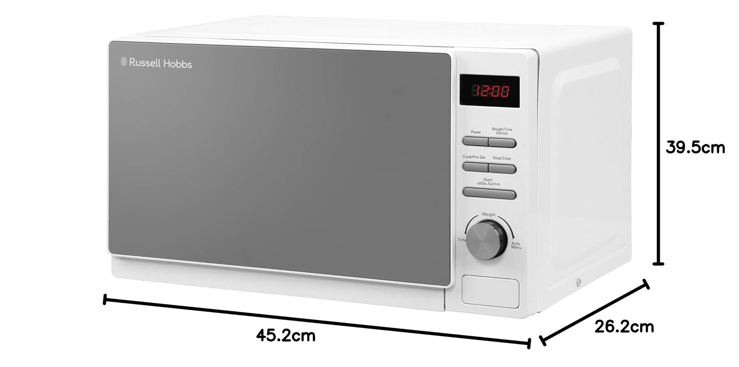 Russell Hobbs RHM2079A 20L 800W White Digital Microwave - 5 Power Levels, Auto Defrost, 8 Auto Cook Menus, Clock & Timer, Easy Clean - Perfect for Dorms, Offices & Small Kitchens