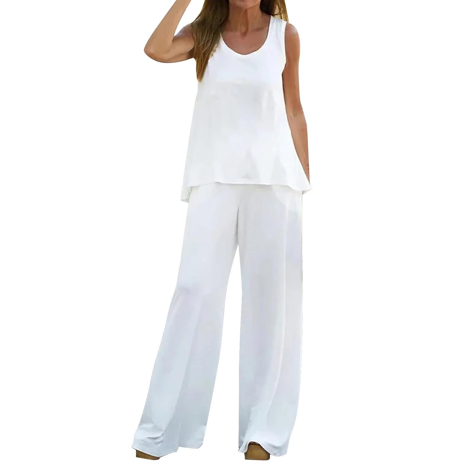Women's 2-Piece Gym Set - Cotton Linen Short Sleeve Blouse & Shorts Outfit | Loose Fit Floral Print Summer Vacation Clothes | White Lounge Wear for Yoga, Beach & Casual Outings