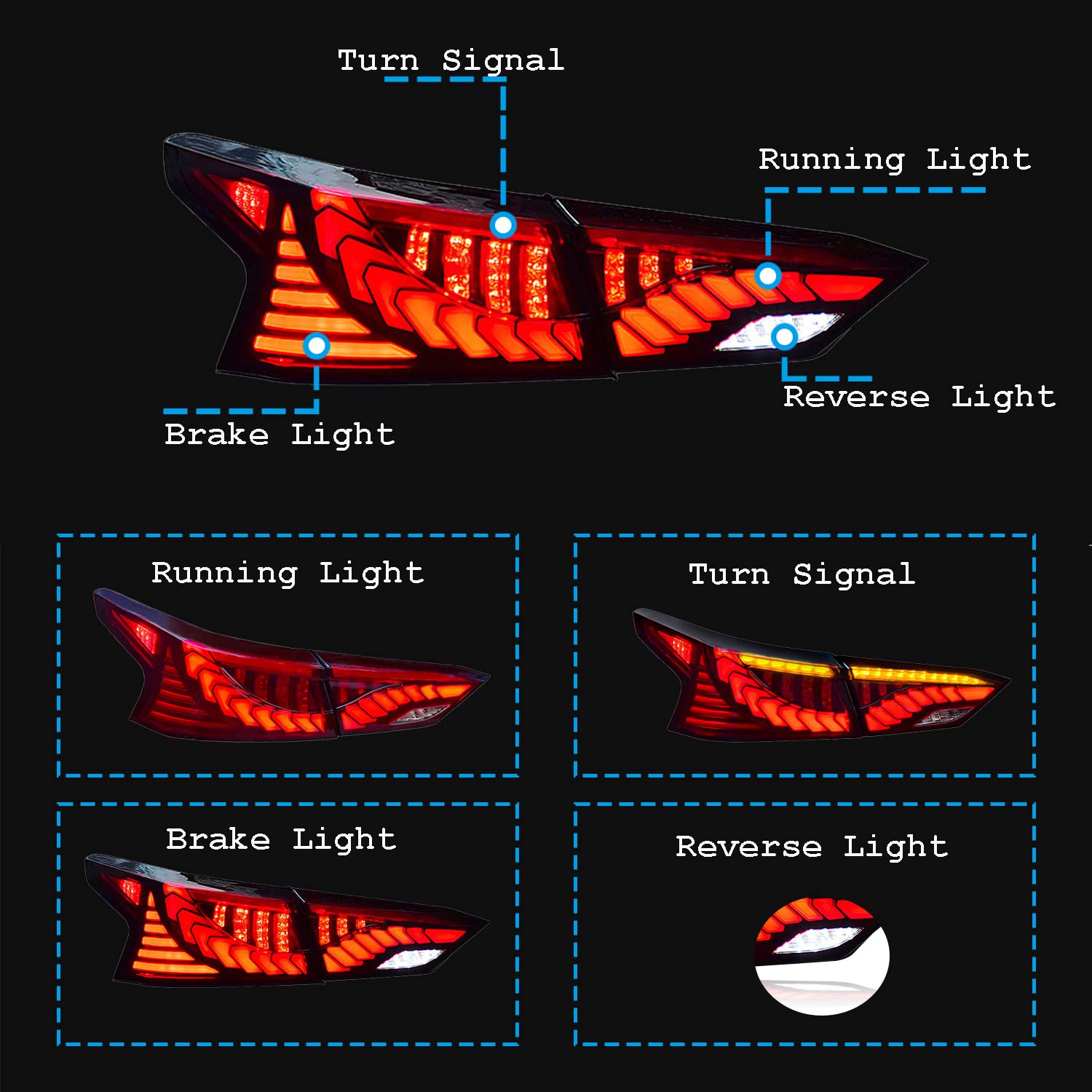 Inginuity Time LED Tail Lights for Nissan Altima 2019-2022 - Red Sequential Turn Signal Rear Lamps with Startup Animation - Upgrade Your Car's Style & Safety for Night Driving and Enhanced Visibility