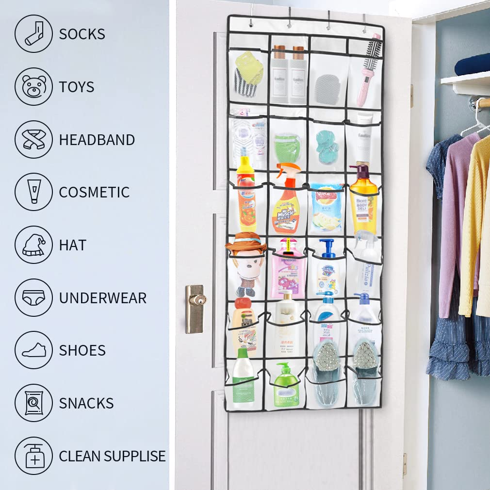 Aosome Over The Door Hanging Pantry Organizer - 24 Large Mesh Pockets Storage Bag for Shoes, Toys, and Household Items - White - Perfect for Bedroom, Bathroom, and Kitchen Organization