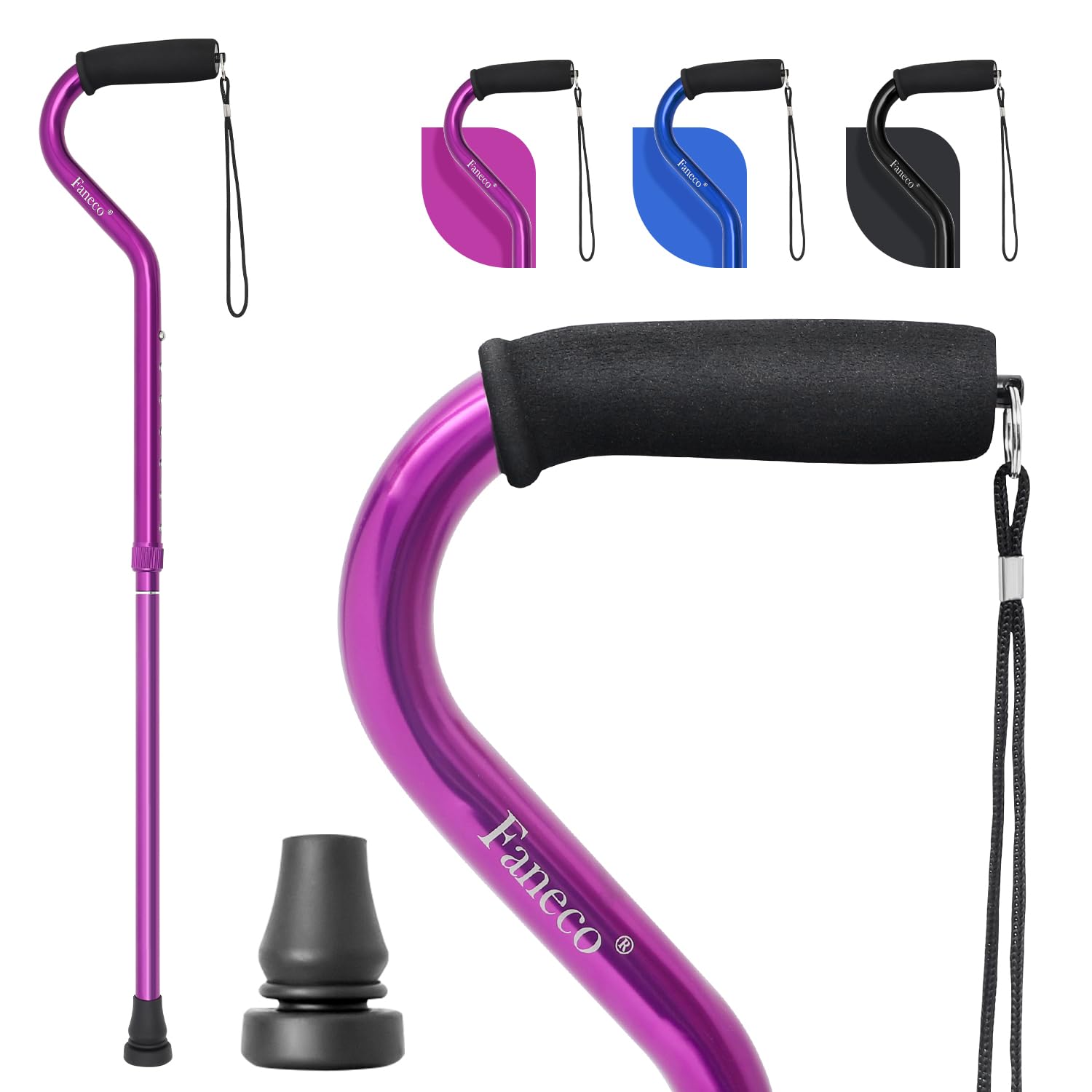 FANECO Folding Walking Cane for Seniors - Adjustable Lightweight Walking Stick with Soft Handle for Men & Women | Ideal for Travel, Hiking & Daily Mobility Support