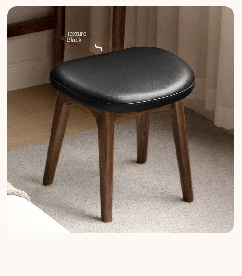 Premium Solid Oak & Black Walnut Wood Makeup Stool - Elegant Vanity Seat with Cushion for Bedroom, Dressing Room & Beauty Salon