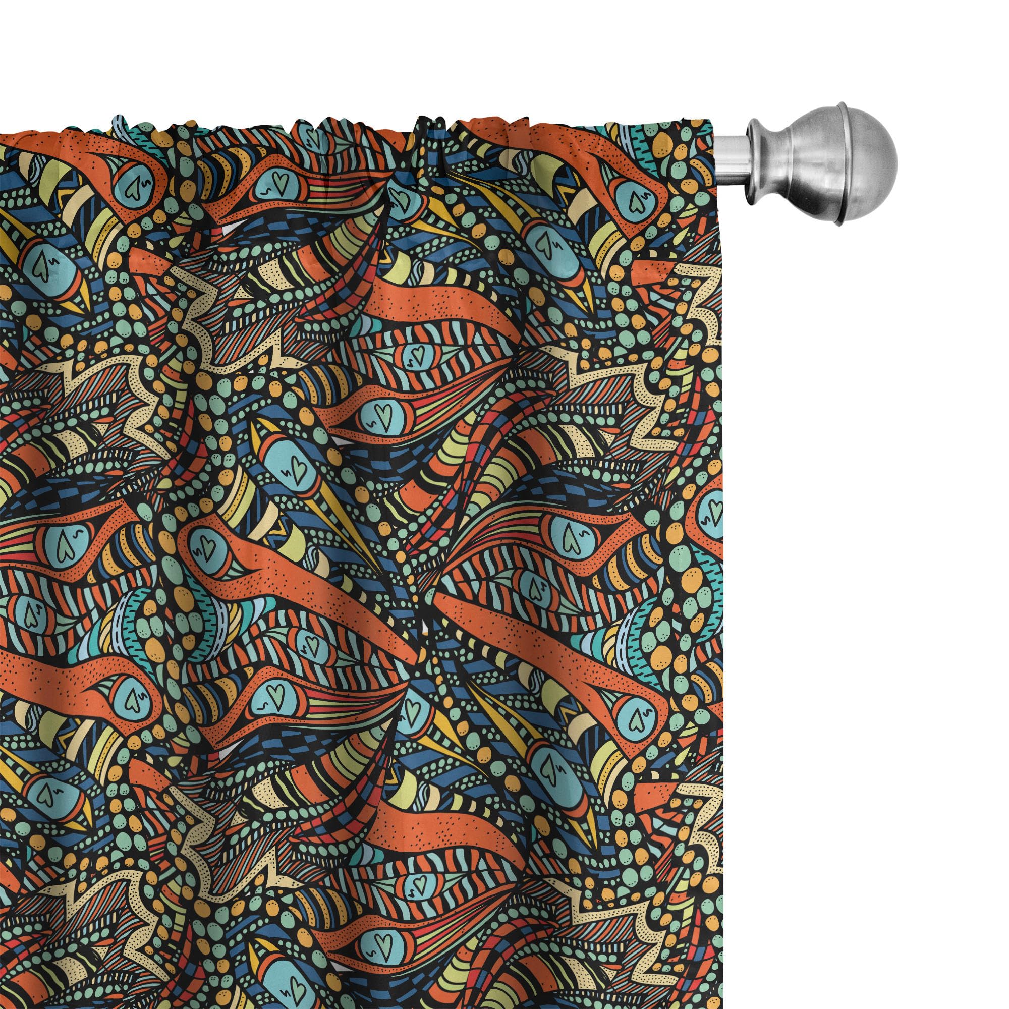 Ambesonne Abstract Hand Drawn Wave & Floral Curtains - Lightweight 2-Panel Window Drapes with Rod Pocket, 28x84 Inches, Multicolor | Boho Chic Home Decor for Living Room, Bedroom & Dorm