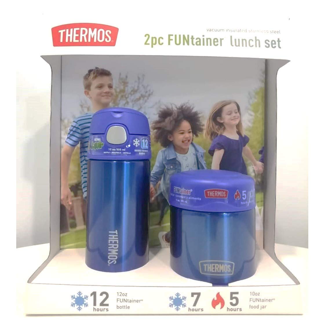 Thermos FUNtainer Kids Lunch Set - BPA-Free, Dishwasher Safe 2-Piece Bottle & Food Jar (Blue) - Perfect for School, Picnics & Outdoor Activities