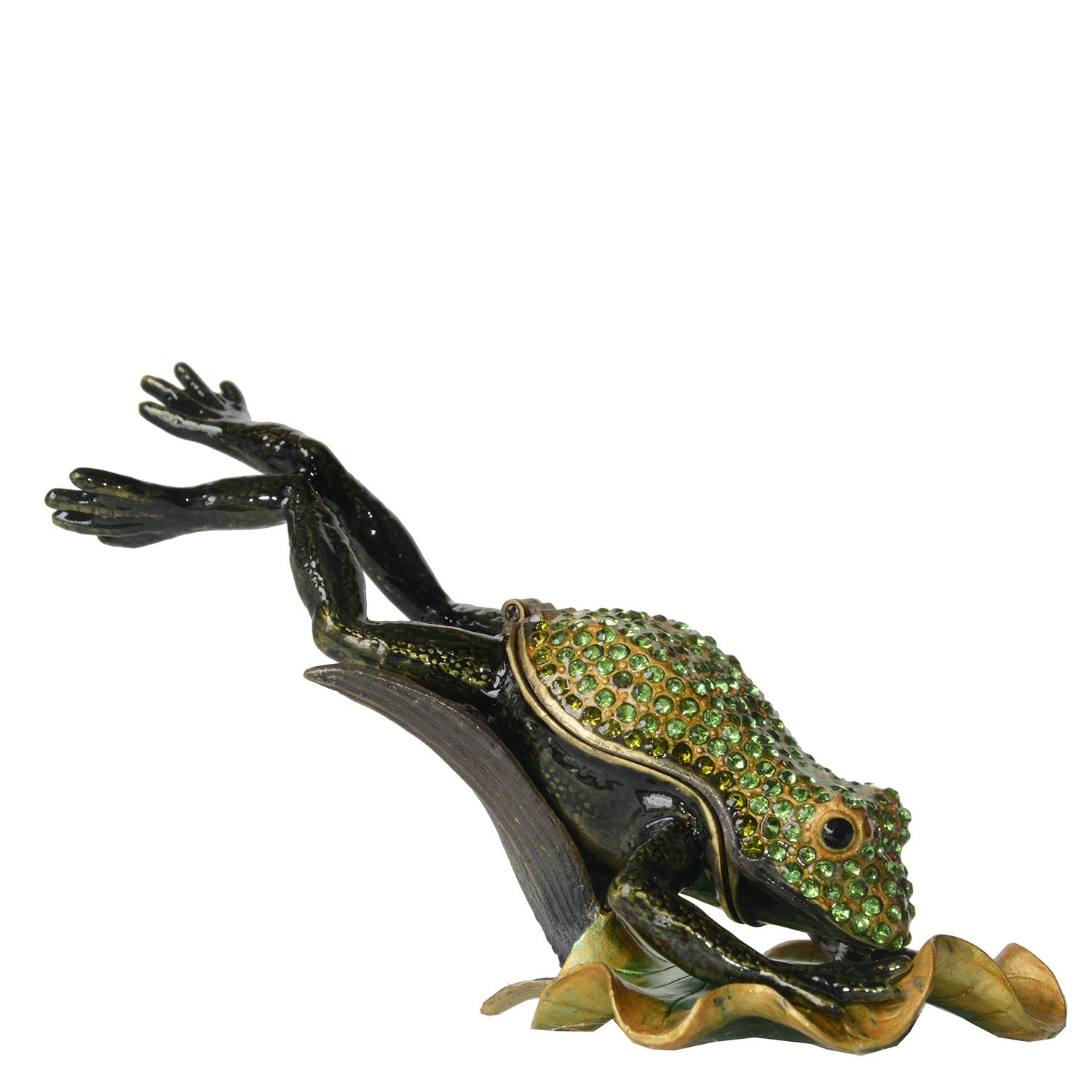 Hand-Painted Crystal Frog Jewelry Box with Hinged Lid - Decorative Trinket Box for Rings & Earrings - Animal Figurine Collectible Gift for Home Decor & Feng Shui
