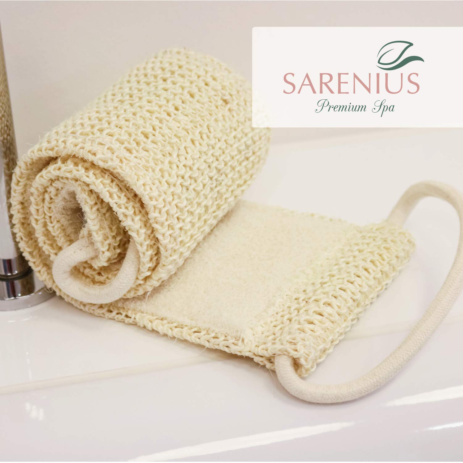Dual-Sided Massage Belt for Back Scrub, Body Exfoliation & Dry Brushing - Organic Sisal & Cotton - Perfect for Spa, Home Relaxation & Skin Care Routine