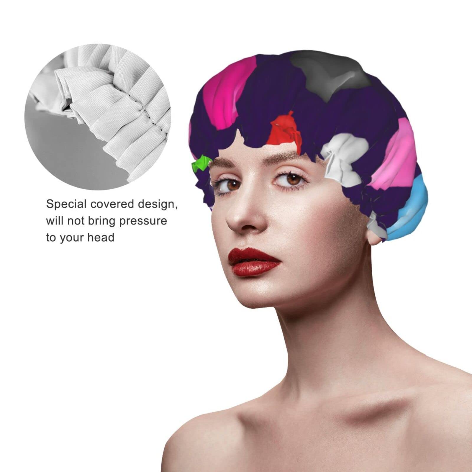 3D Colorful Balloons Print Shower Cap - Double Waterproof Bathing Cap for Women & Men - Soft Nightcap for Hair Protection - Perfect for Swimming, Showering & Sleeping