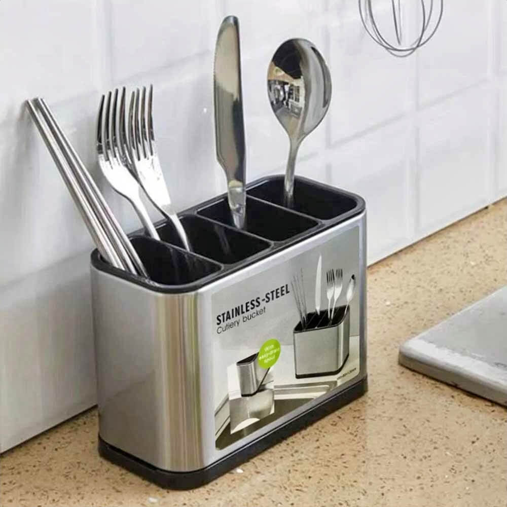 Premium Stainless Steel Utensil Holder for Kitchen - Organize Spoons, Forks & Knives - Perfect for Countertop, Drawer or Dining Table Storage