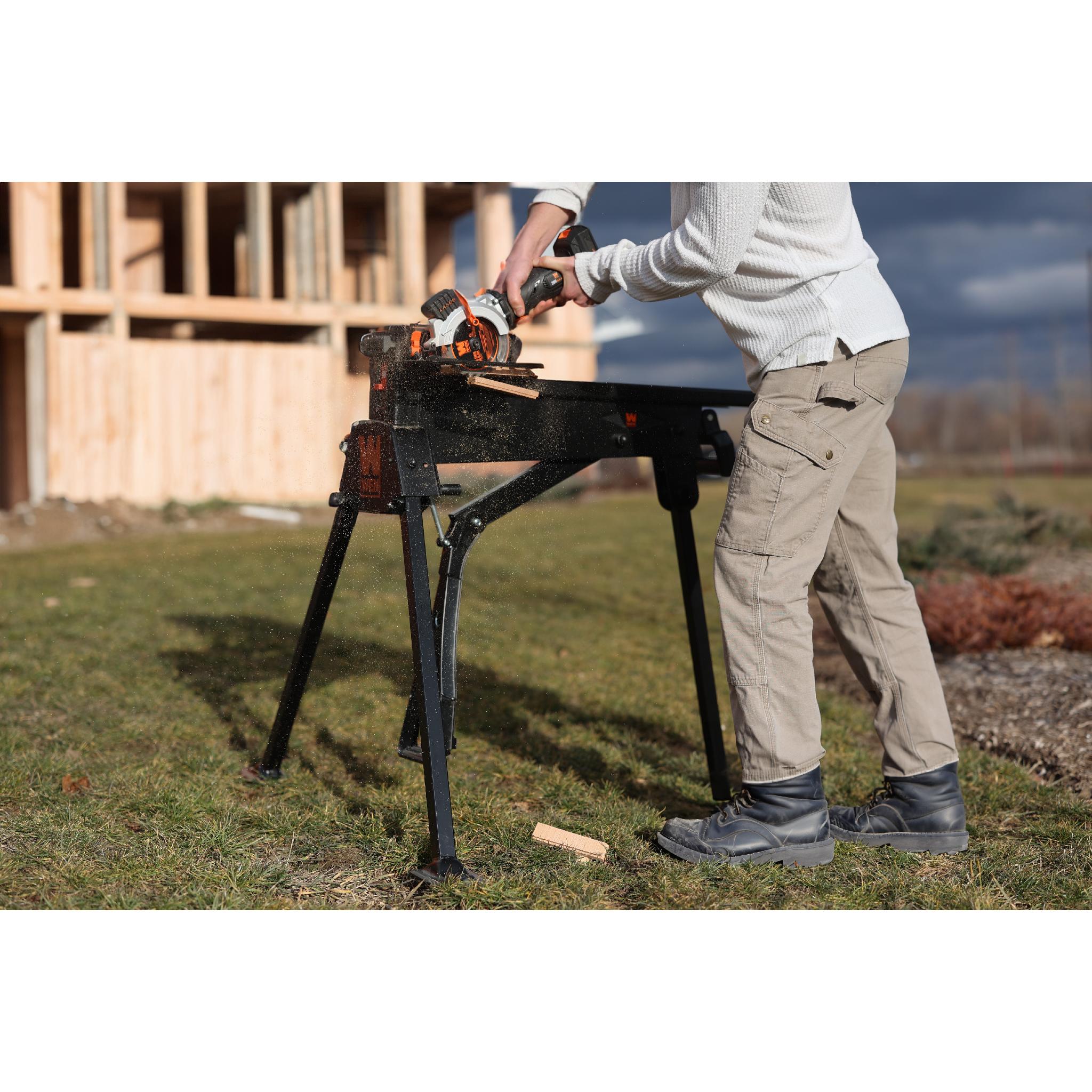 WEN WA601 Heavy Duty Portable Saw Horse - 600 LB Capacity Workbench for Woodworking, DIY Projects & Jobsite Support - Perfect for Contractors, Carpenters & Home Improvement