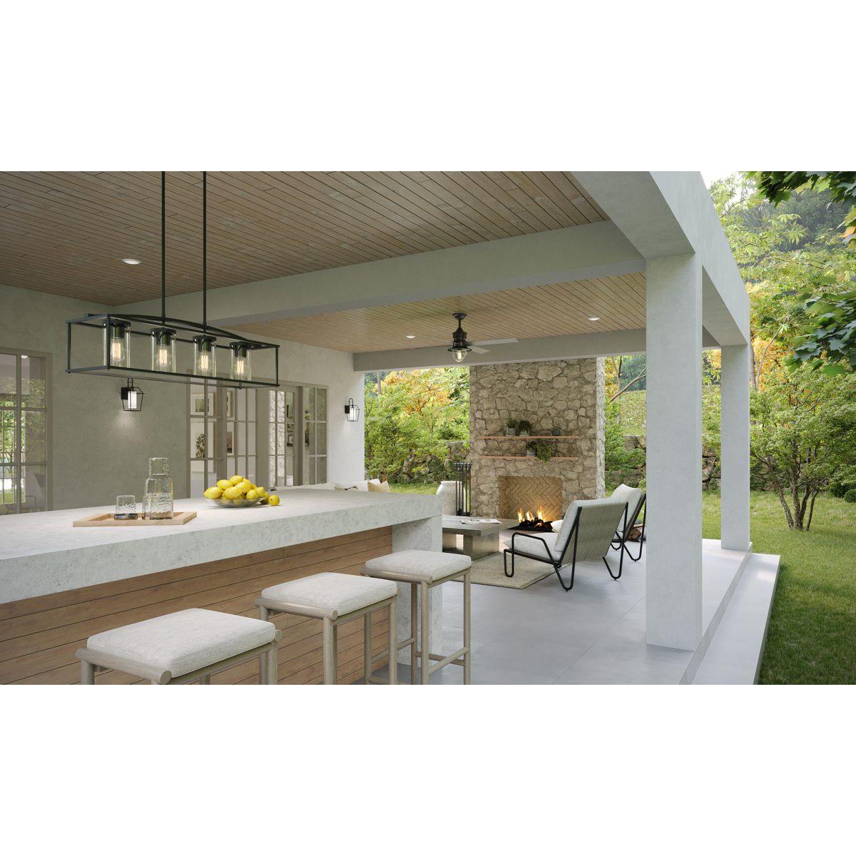 Gillen 56 Inch 4 Blade LED Ceiling Fan with Light Kit & Clear Glass Shade - Indoor/Outdoor Use for Living Room, Bedroom, Patio, and Porch