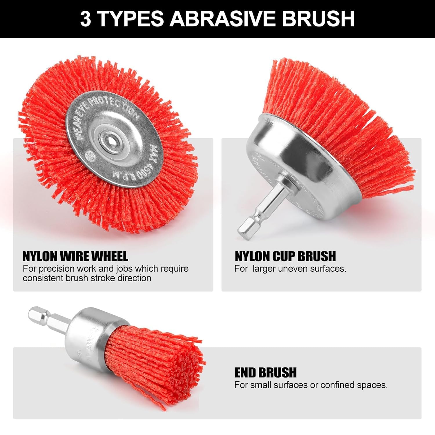 POLIWELL 9-Pack Nylon Filament Brush Set - Abrasive Wire Brush Wheel & Cup Brush with 1/4