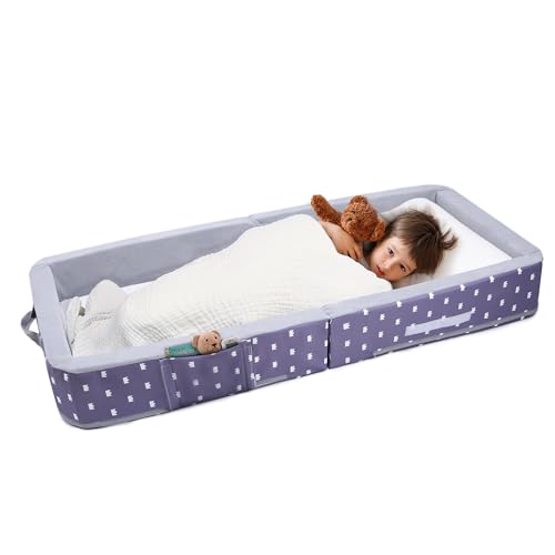 Foldable Toddler Floor Bed with Safety Rails - Portable Travel Cot for Kids - Soft Foam Sleeping Mat for Home, Daycare & Camping