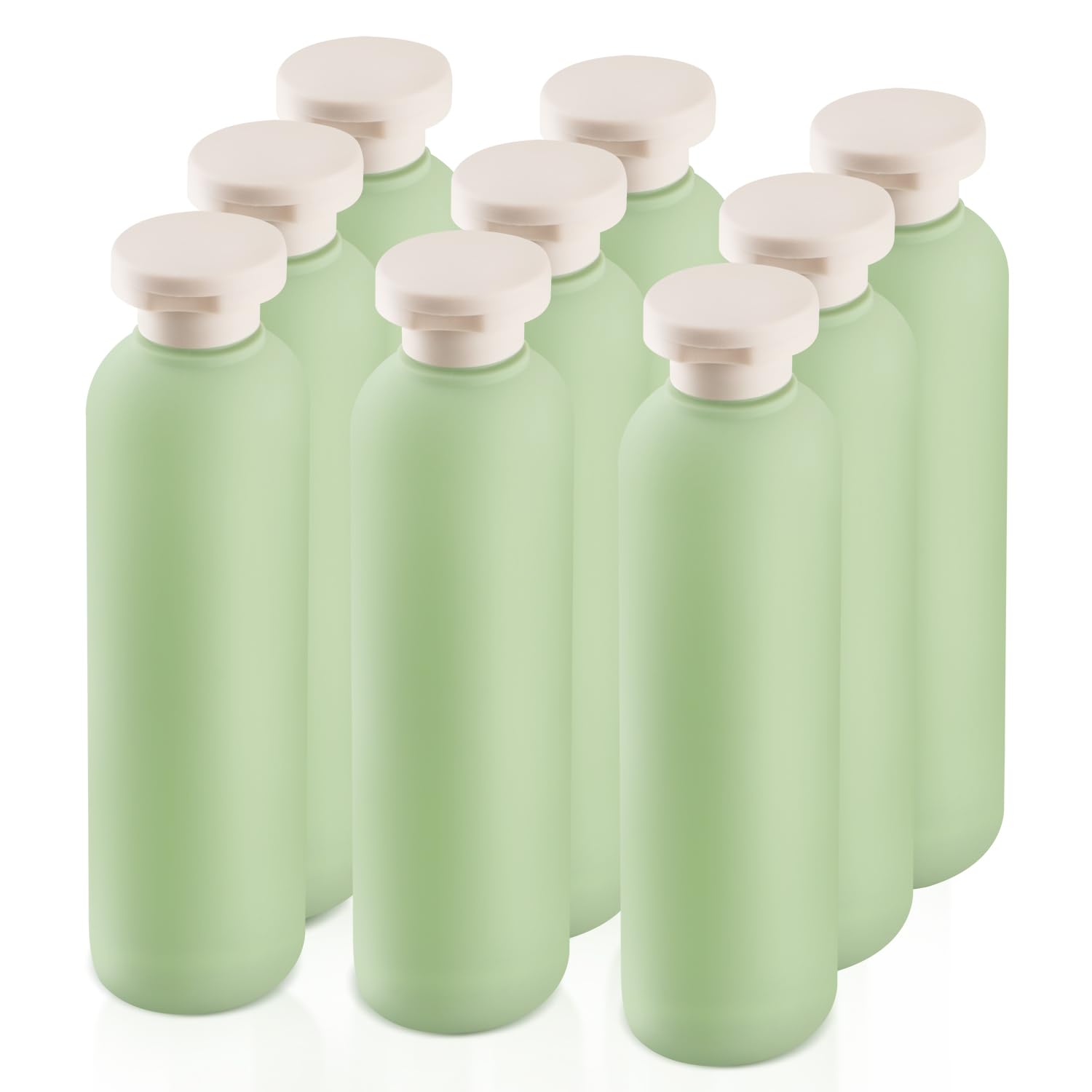 8.8 oz (260ml) Plastic Travel Shampoo Bottles - 9 Pack Green Refillable Squeeze Bottles with Flip Cap | Leak-Proof Lotion Containers for Cream, Toiletries & Conditioner | Includes Silicone Funnel | Perfect for Travel, Gym & Home Organization