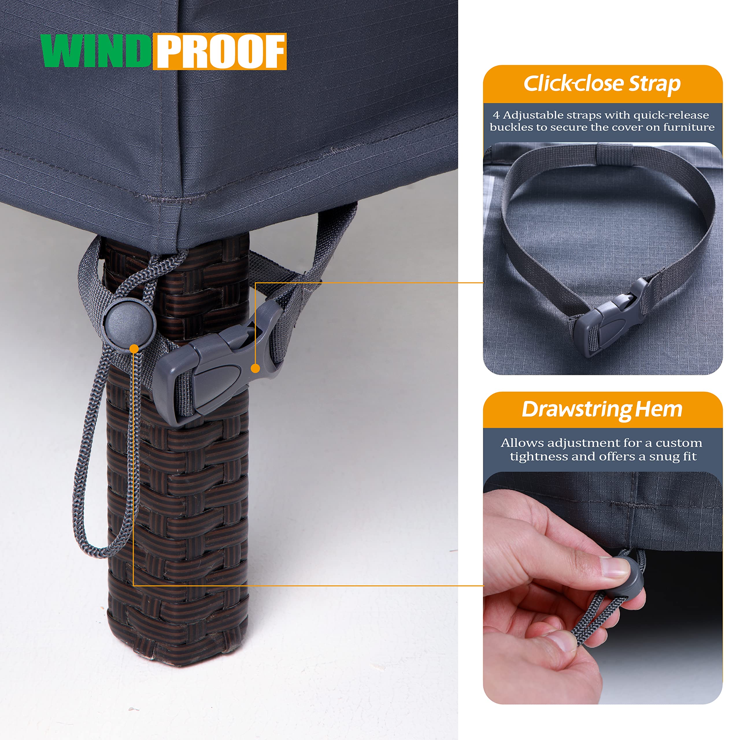 Waterproof UV-Resistant Outdoor Patio Furniture Cover for Small Round Table & Chairs Set - 62 Inch Diameter, Grey - Perfect for Backyard, Garden, and Poolside Protection