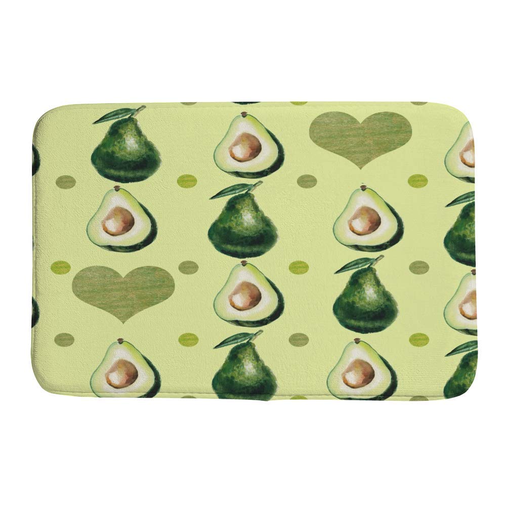 Non-Slip Watercolor Retro Avocado Coral Fleece Bath Mat - Super Absorbent Cozy Shower Rug for Bathroom Tub, Non-Skid Doormat for Indoor/Outdoor Use - Perfect for Bathroom, Shower, Spa & Poolside Safety